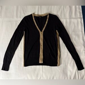 Ann Taylor Black & Tan Long Sleeve Zippered Lightweight Sweater